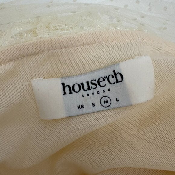 House of CB Sorrel Ivory Lace Frill Mini Dress Size M Off Shoulder Sexy Ruffles - Picture 12 of 13